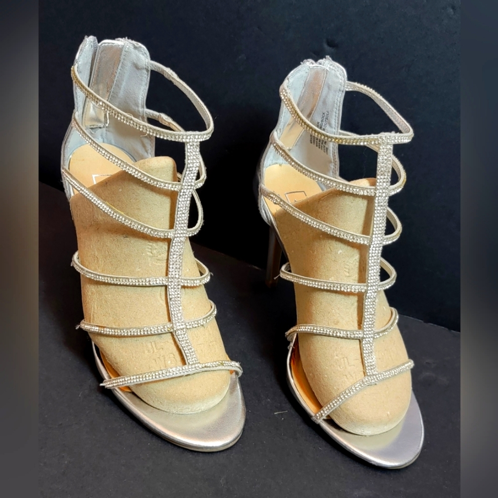 Material Girl Women's Silver Raissa Embellished Dress Sandal Rhinestone 9M